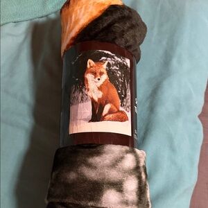 Plush Fox Print Throw Blanket - Brown & Gray